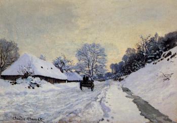 尅勞德 莫奈 A Cart on the Snow Covered Road with Saint-Simeon Farm